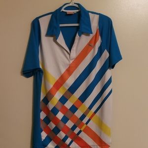 *Puma*~Mens Golf Polo~ blue white striped Sz Med